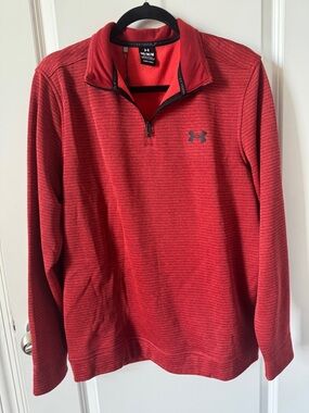 NWT-Under Armour Red Quarter-Zip Pullover Sweater Fleece-Medium